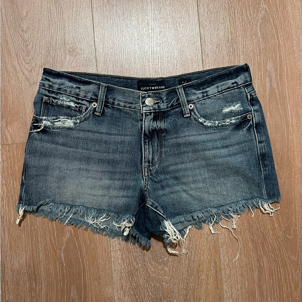 New! $70 lucky brand the cut-off denim jeans shorts light blue cotton 27